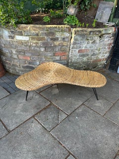 Rare MCM Biomorphic / Amoeba Wicker & Iron Cocktail /Coffee Table, France, 1950s