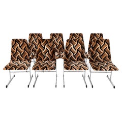 Set of 8 Mid -Century Pieff Dining Chairs, Chrome & Geometric Upholstery, 1970s