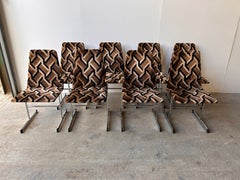 Set of 8 Mid -Century Pieff Dining Chairs, Chrome & Geometric Upholstery, 1970s