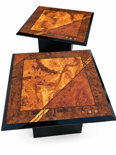 Pair of Burr Lacquer End tables Oscar Dell Arredamento /Miniforms, Italy, 1970s