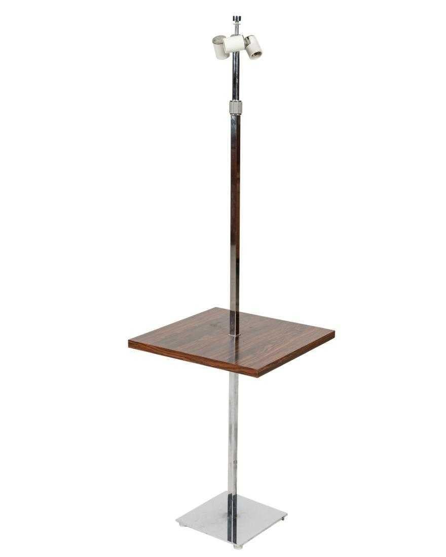 Stainless Steel Midcentury Hansen New York Steel Floor Lamp with Rosewood Table, 1950s Lighting