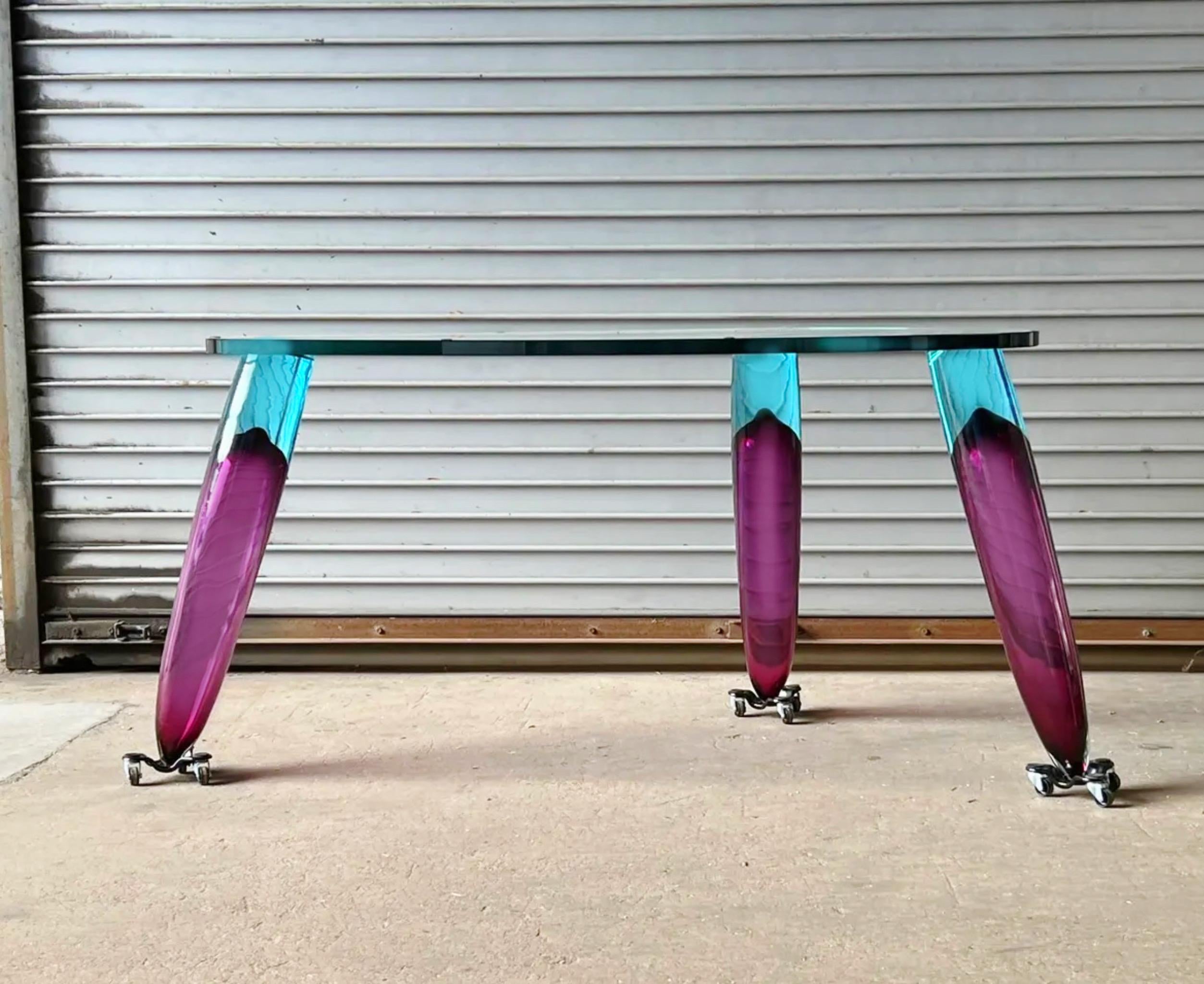 Post-Modern Roche Bobois Murano Art Glass Dining Table by Maurice Barilone, Purple & Blue