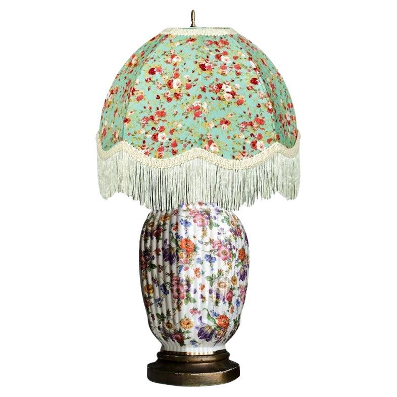 Chinoiserie Porcelain Gilt Floral Ginger Jar Hand-Painted Table Lamp, Monumental For Sale
