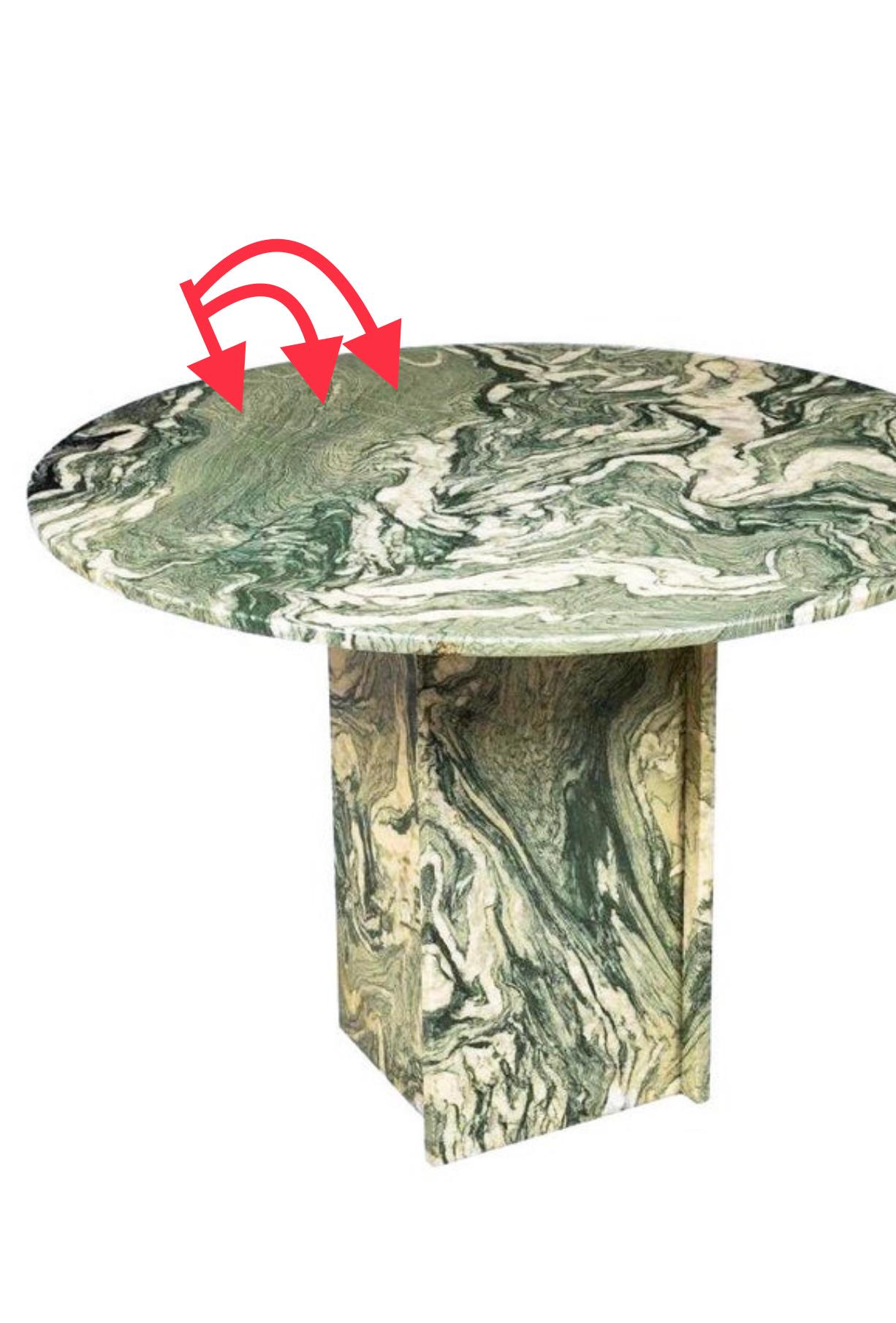 Modern Italian Calacatta Verde Marble Round Table, Pedestal Base, Mid-Century 1