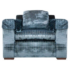Kravet Couture fauteuil Metropolitan en velours bleu, Kravet Couture fauteuil en velours bleu découpé