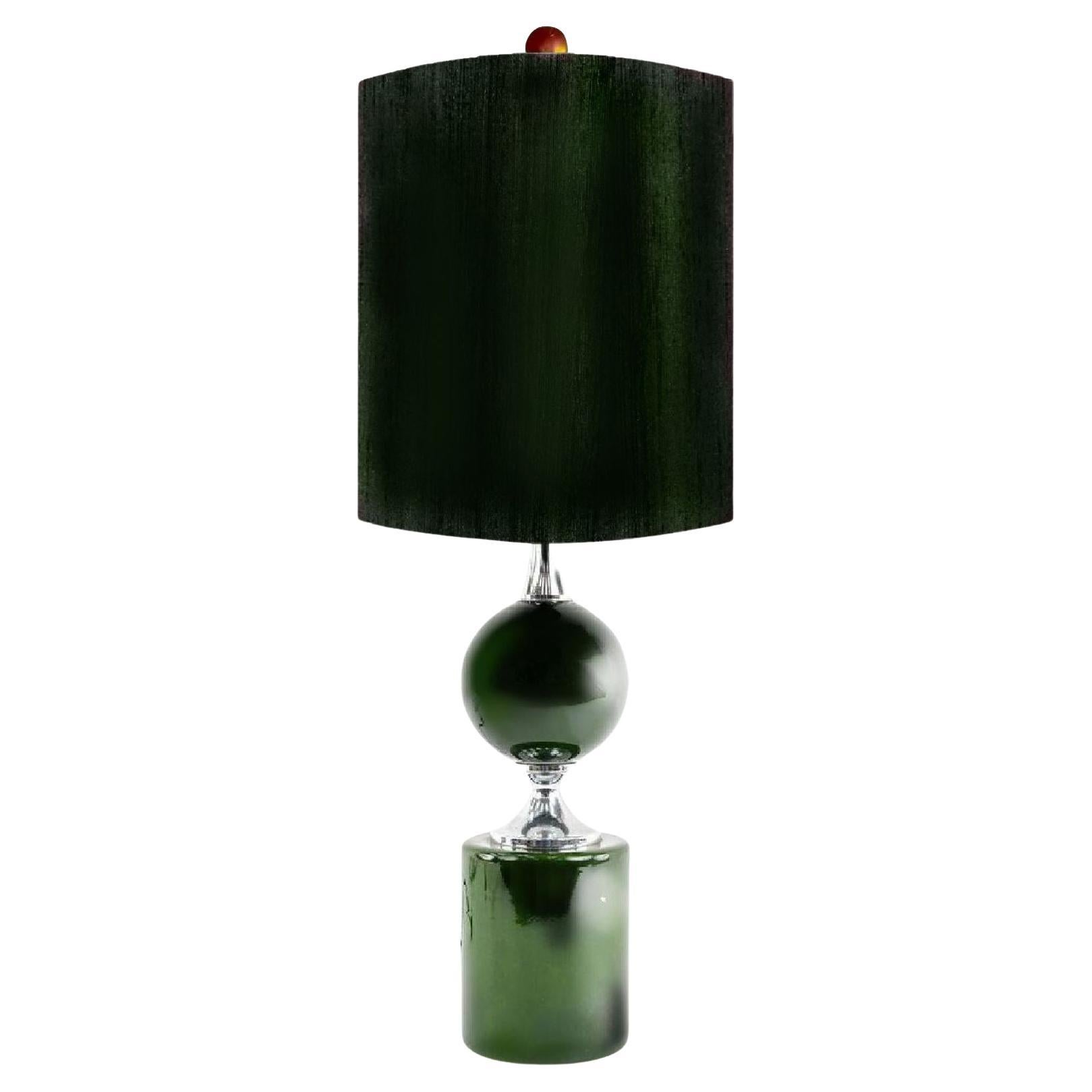Midcentury French Modern Enameled Brass Geometric Lamp, Green, Maison Barbier For Sale