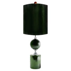 Vintage Midcentury French Modern Enameled Brass Geometric Lamp, Green, Maison Barbier