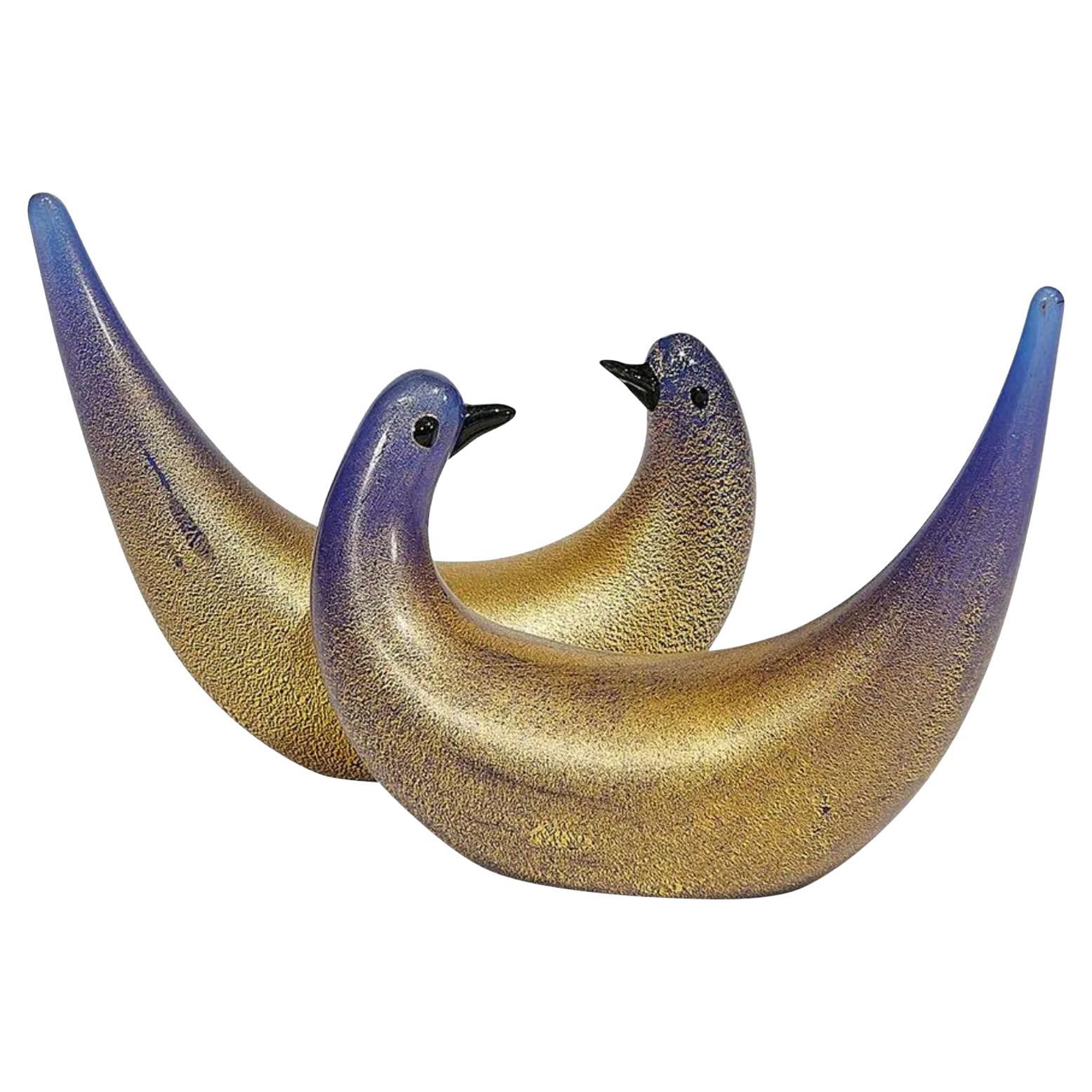 Dino Martens for Vetreria Aureliano Toso, Golden Dove Pair, Murano, Italy, 1940s For Sale