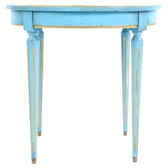 French Provincial Grange Petite French Blue Gold-Leafed Side Table, Fluted Legs
