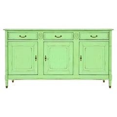 Vintage French Provincial Custom Green Grange Furniture Cupboard, Sideboard, Handmade