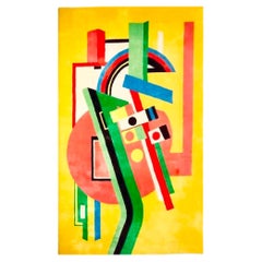 Stanislav V'Soske - Tapis en laine abstrait palatial jaune, rose, vert, rouge, 1970