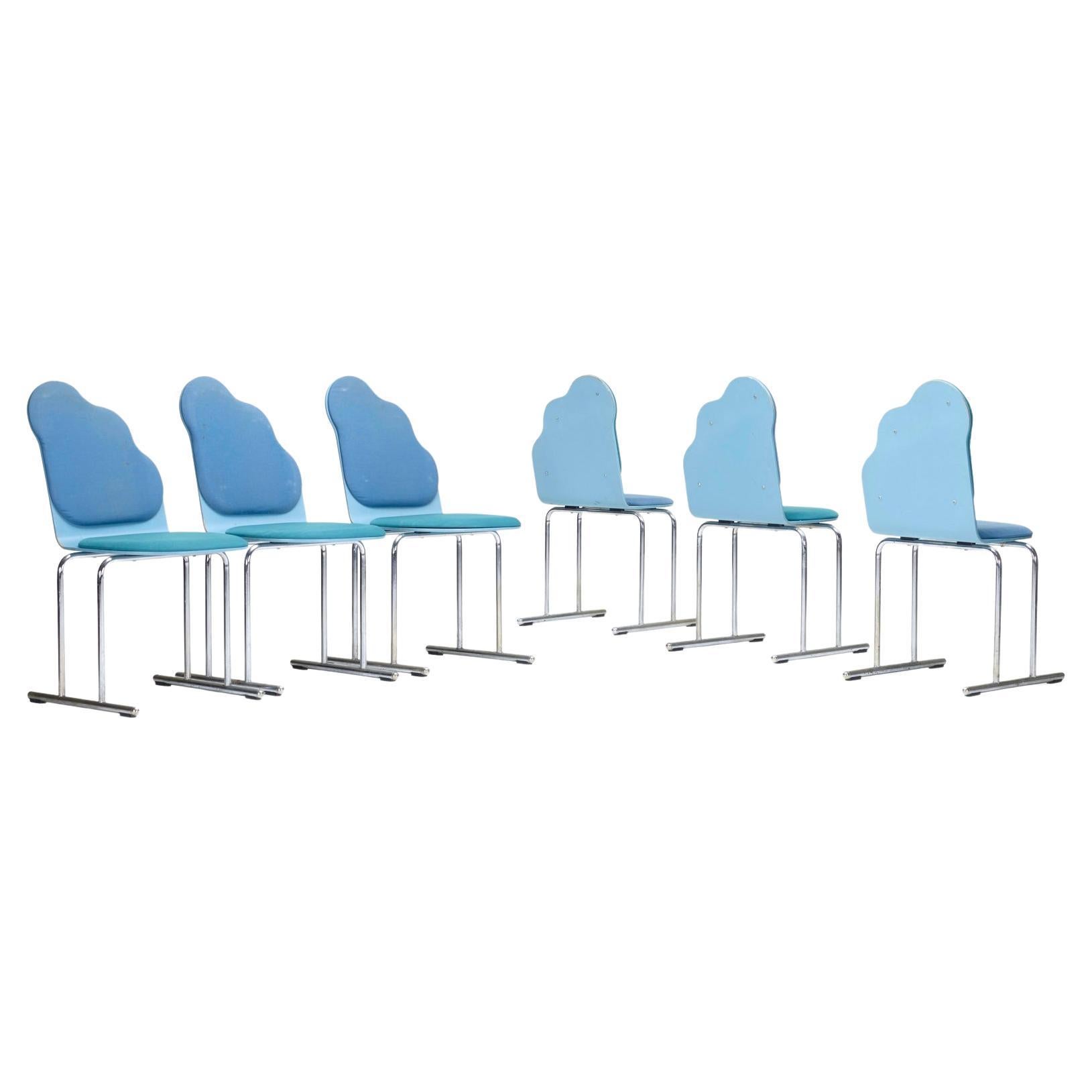 Yrjö Kukkapuro Cloud Chair Set of 6, Sky Blue and Teal, Avarte Finland, 1984.