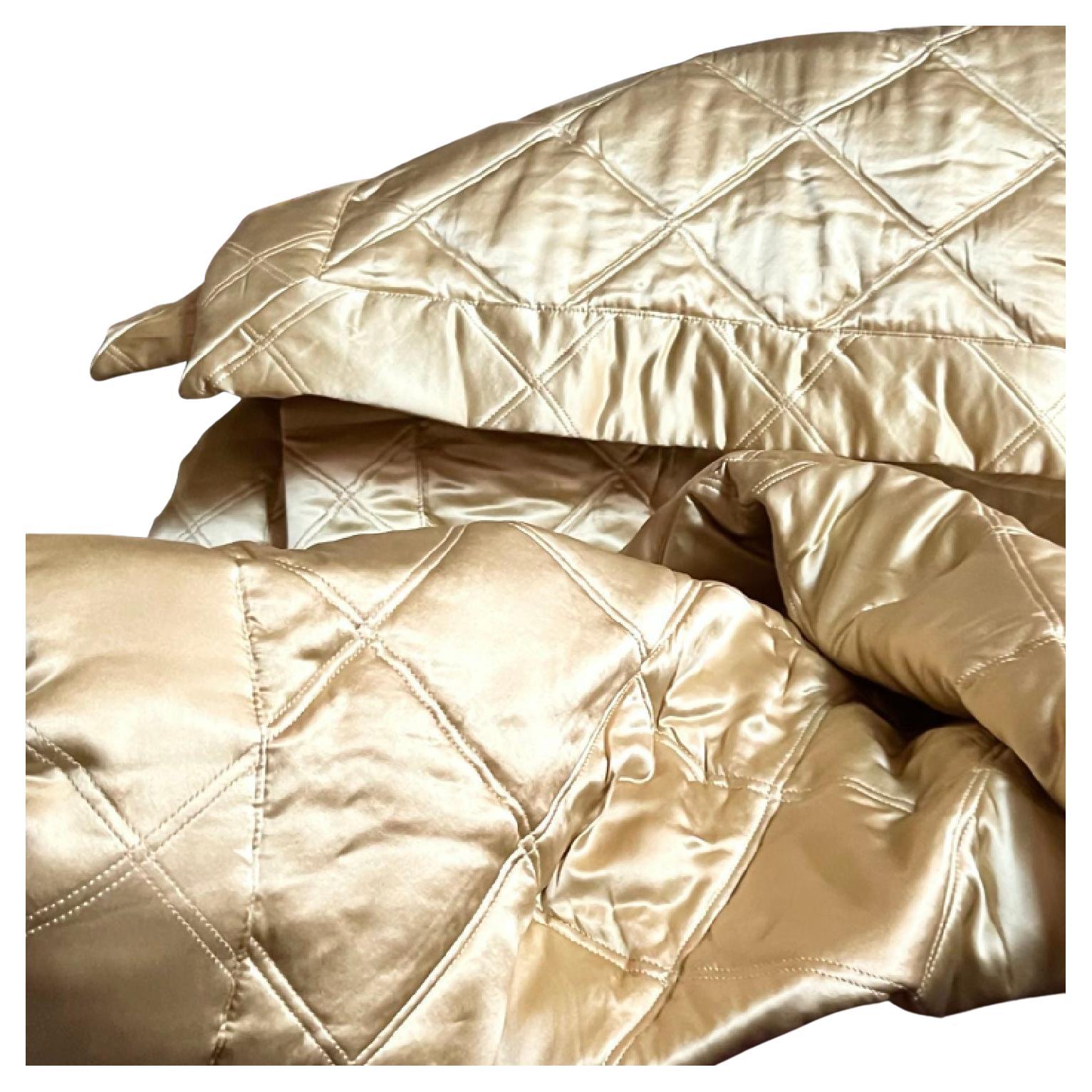 Glorious Gold Silk Charmeuse Grand Diamond Quilted Throw Blanket