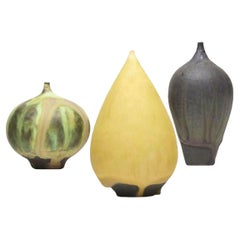 Rose and Erni Cabat Glazed Porcelain Feelie Vase Set of 3, Yellow, Green Ceramic
