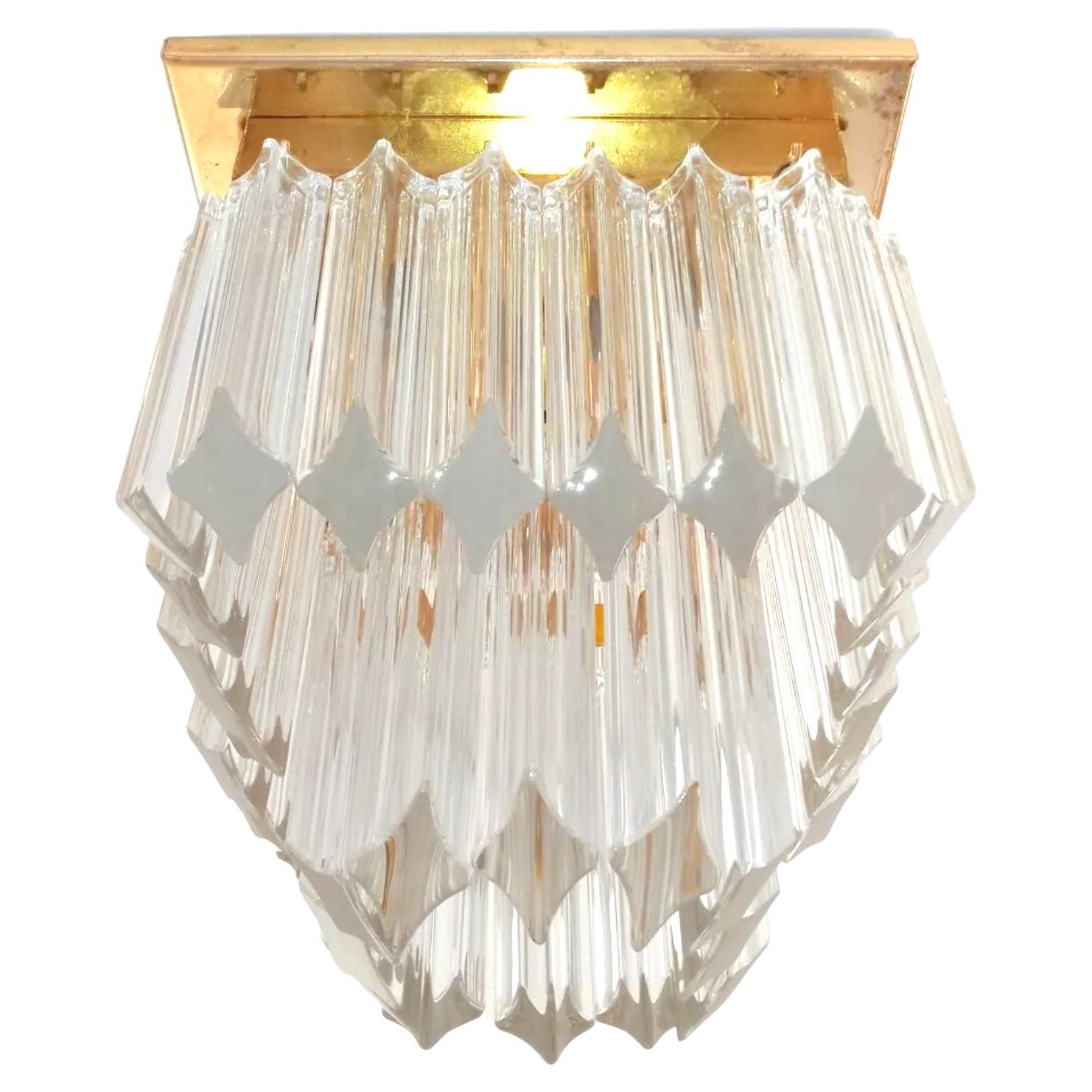 Vintage Camer Venini Murano crystal prism flush mount, 1970s.
