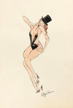 Retro Black Bunny Drawing by Oleg Cassini for Playboy October 1979, Signed