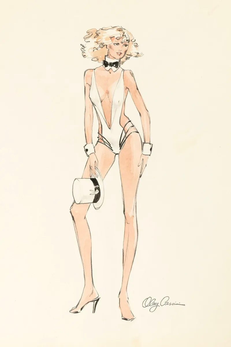 Dessin de poupée blanche d'Oleg Cassini pour Playboy, octobre 1979, signé en vente