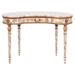 Vintage Gilt, Silvered and Hand Painted Kidney Dressing Table, Desk, Louis XVI Manner