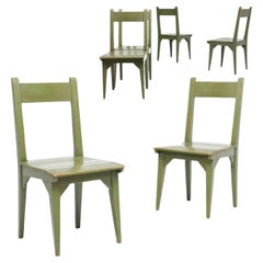 Roy McMakin Painted Wood Postmodern Dining Chair Set of 6, Green, 1982, USA.