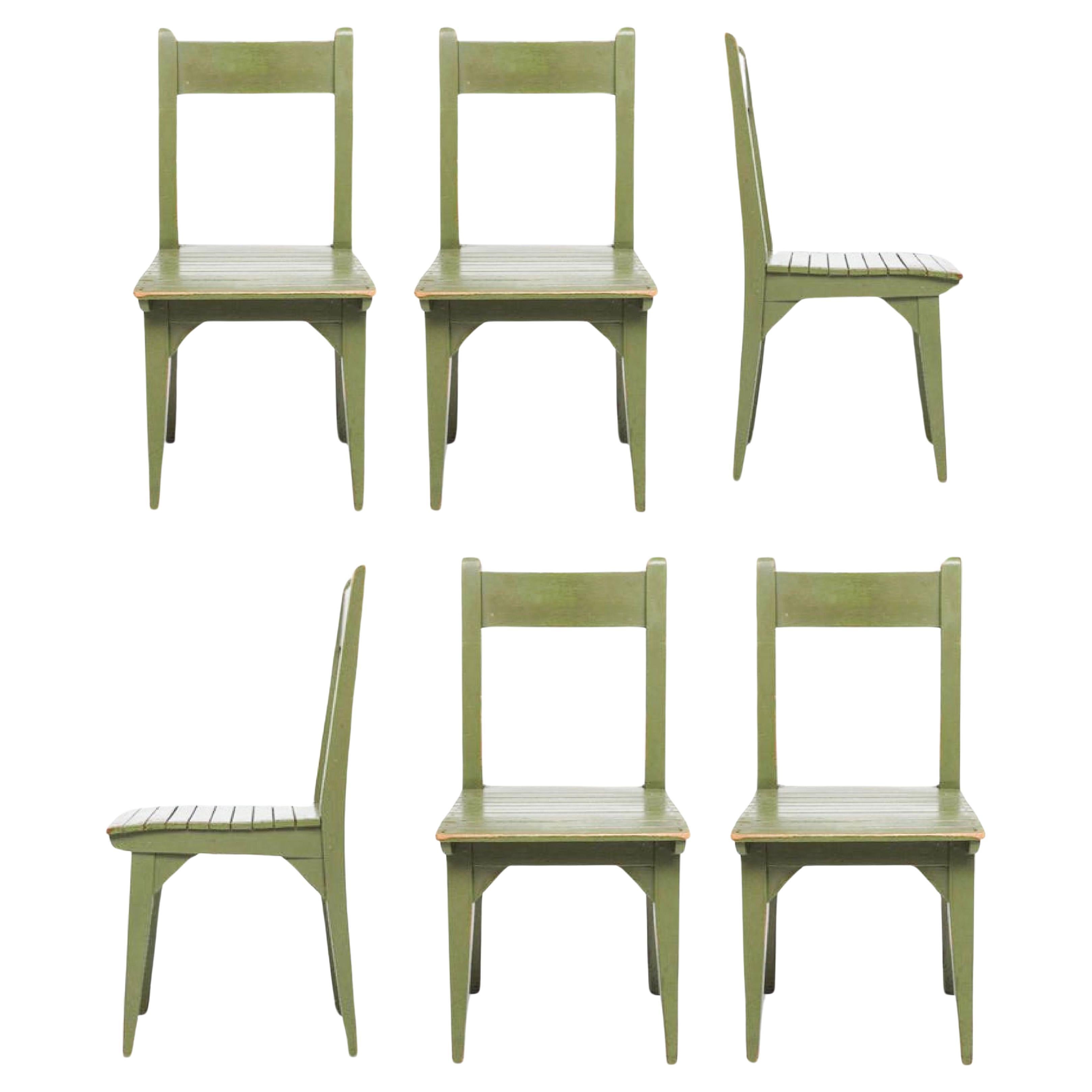 Roy McMakin Painted Wood Postmodern Dining Chair Set of 6, Green, 1982, USA. For Sale