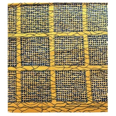 Brunschwig & Fils Jakarta Hand-print Textile, Yellow and Blue Geometric, 1970s.