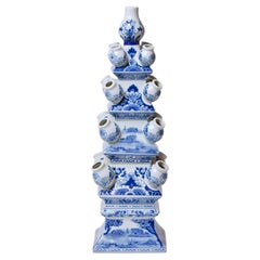 Tulipiera corta in porcellana con motivo paesaggistico blu e bianco