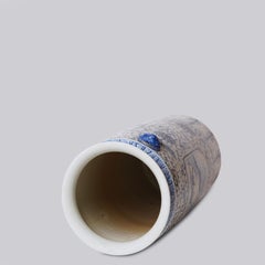 Blue and White Landscape Cartouche Porcelain Umbrella Stand