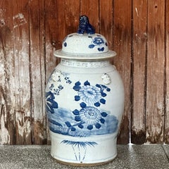 Extra Large Blue & White Four Seasons Porcelain Temple Jar