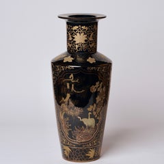 Large Porcelain Vase in Black and Gold