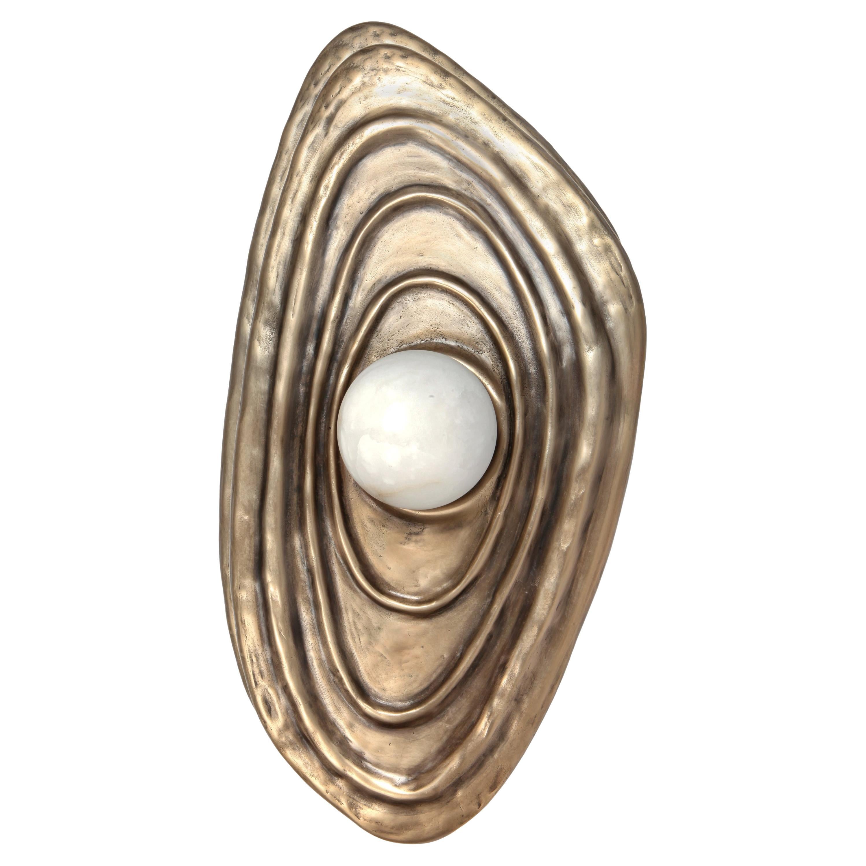 Perla Wall Sconce in Patinated Cast Bronze with Alabaster Orb For Sale