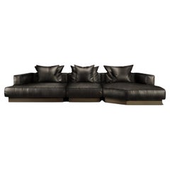 Moonage Daydream Modular Sofa Black Timeless Leather and brushed brass