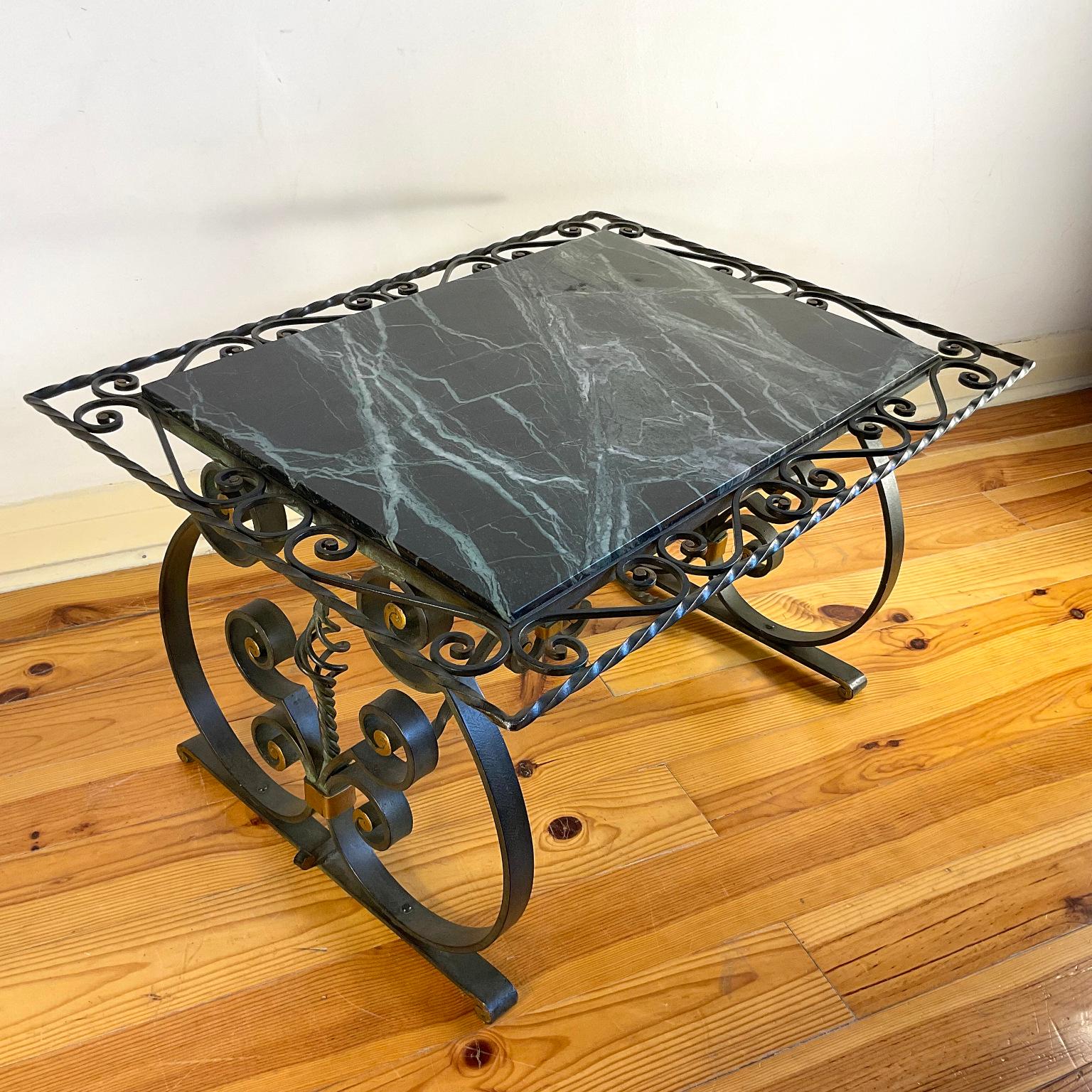 1940s French Wrought Iron Coffee Table with Green Marble Top For Sale ...