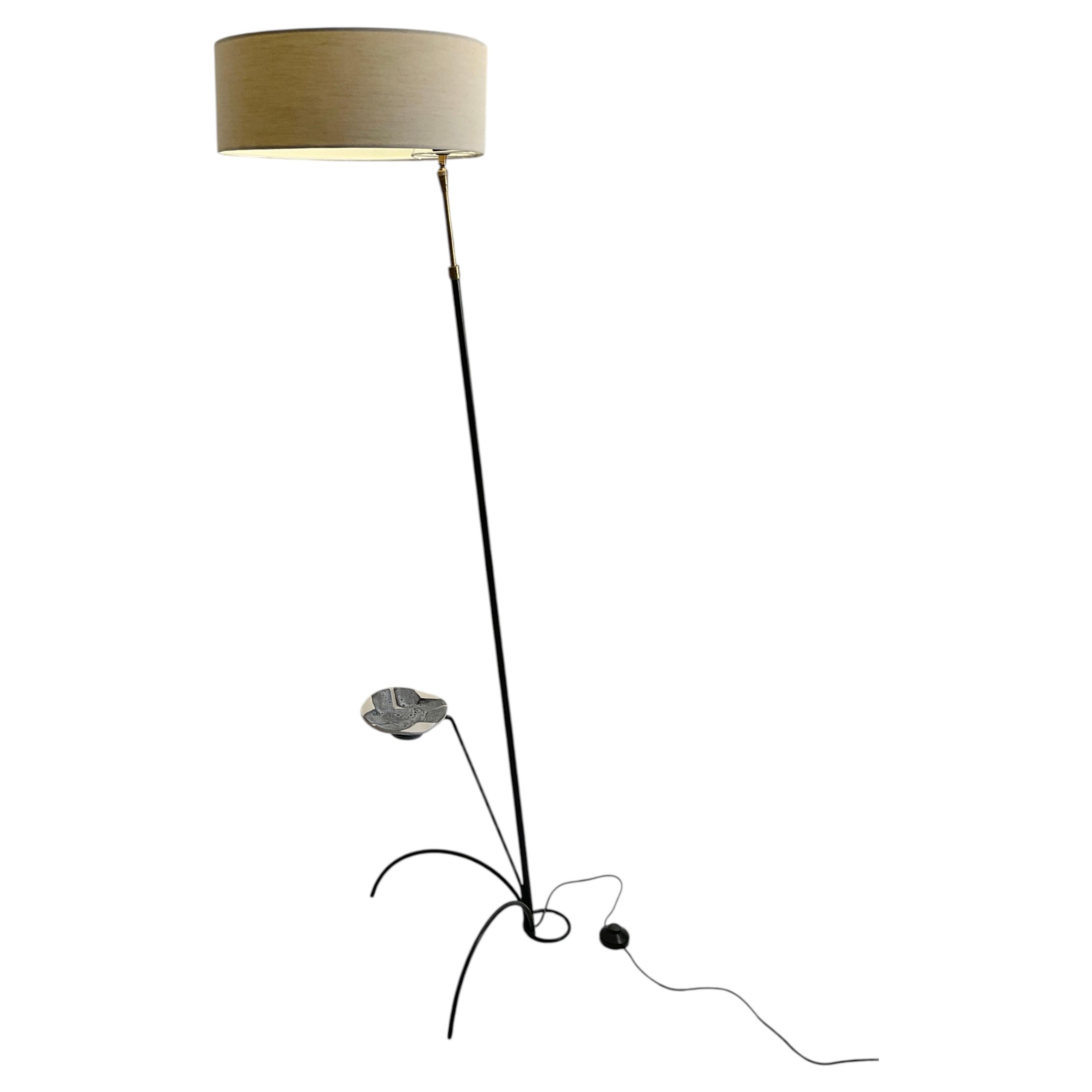 1950s French Tripod Floor Lamp with Adjustable Height and Orientable Lampshade