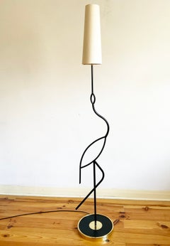 1950s Floor Lamp with the Silhouette of a Crane Bird at Rest.