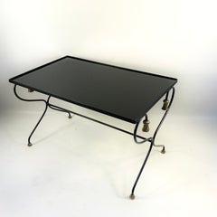 1950s French Rectangular Coffee Table with Black Opaline Top and Brass Finish