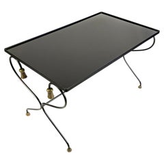 1950s French Rectangular Coffee Table with Black Opaline Top and Brass Finish