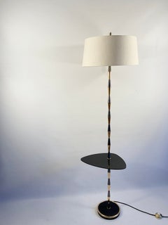 1950s Maison Arlus Floor Lamp Harlequin Finish in Gunmetal Metal and Brass Cones