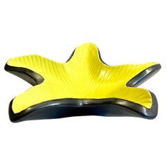 1950s Starfish Fruit Dish in Yellow and Black Ceramic by F.Elchinger France