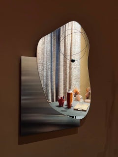 Modern Wall Mirror Lake 1 by Noom with Base in Stainless Steel