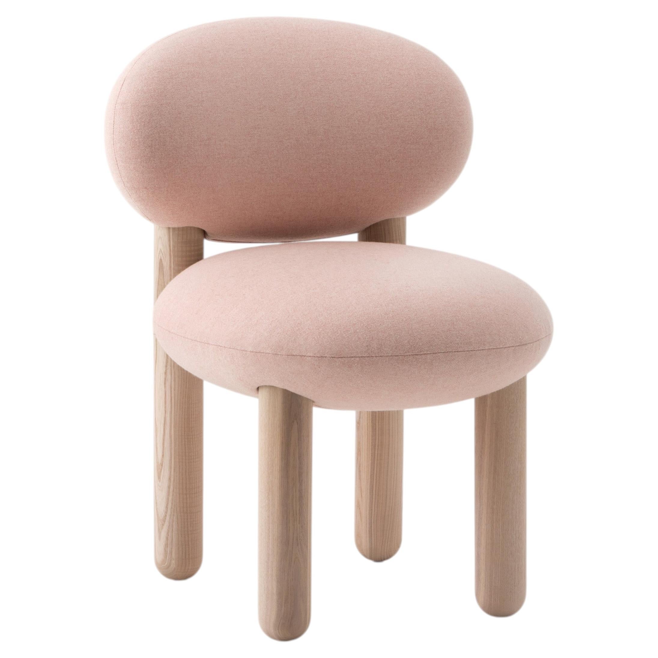 NOOM Flock Minimalist Dining Chair CS2 with Light Ash Legs, Pink Wool For Sale