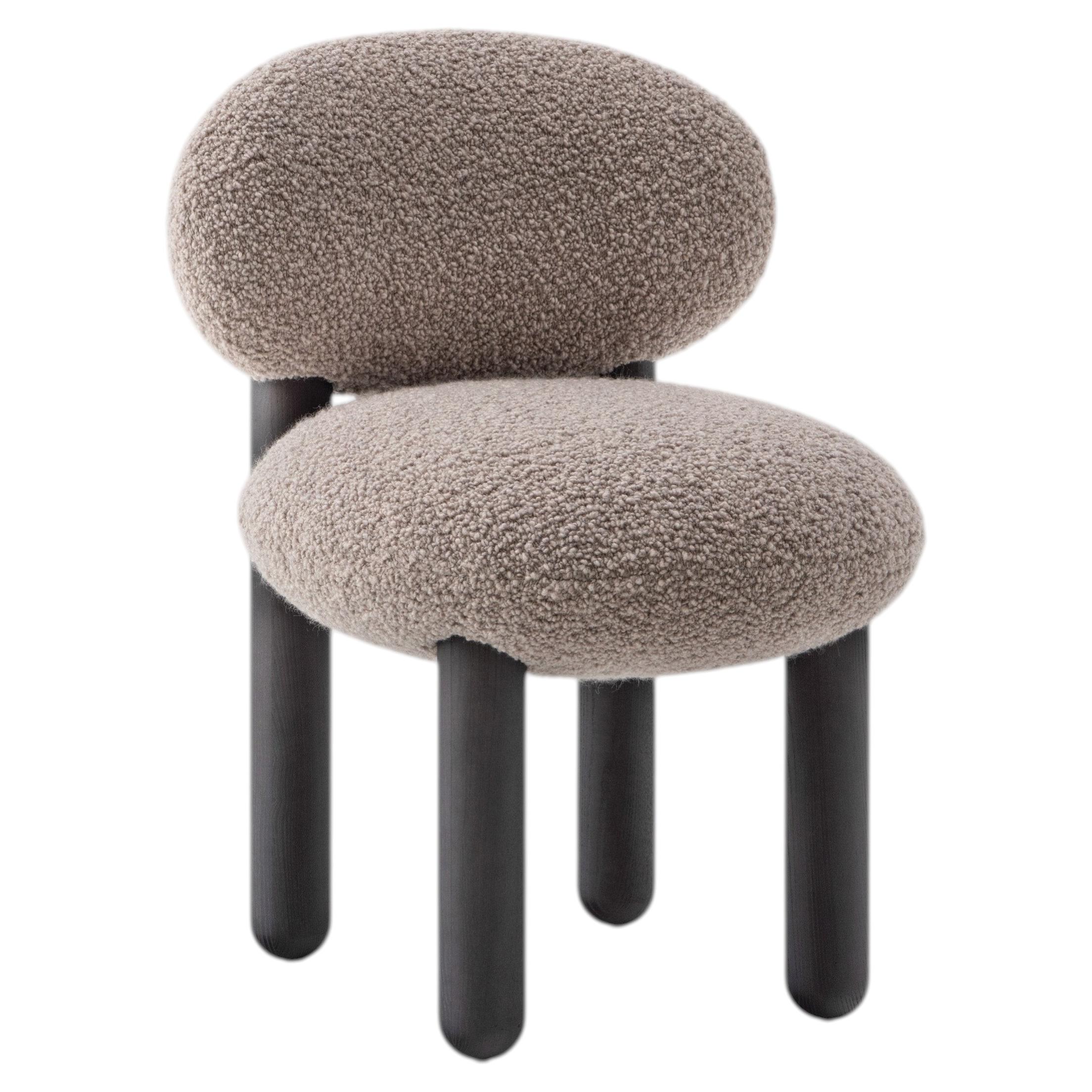 Curved Dining Chair in Dedar Wool Boucle – Flock CS2 by NOOM, Taupe