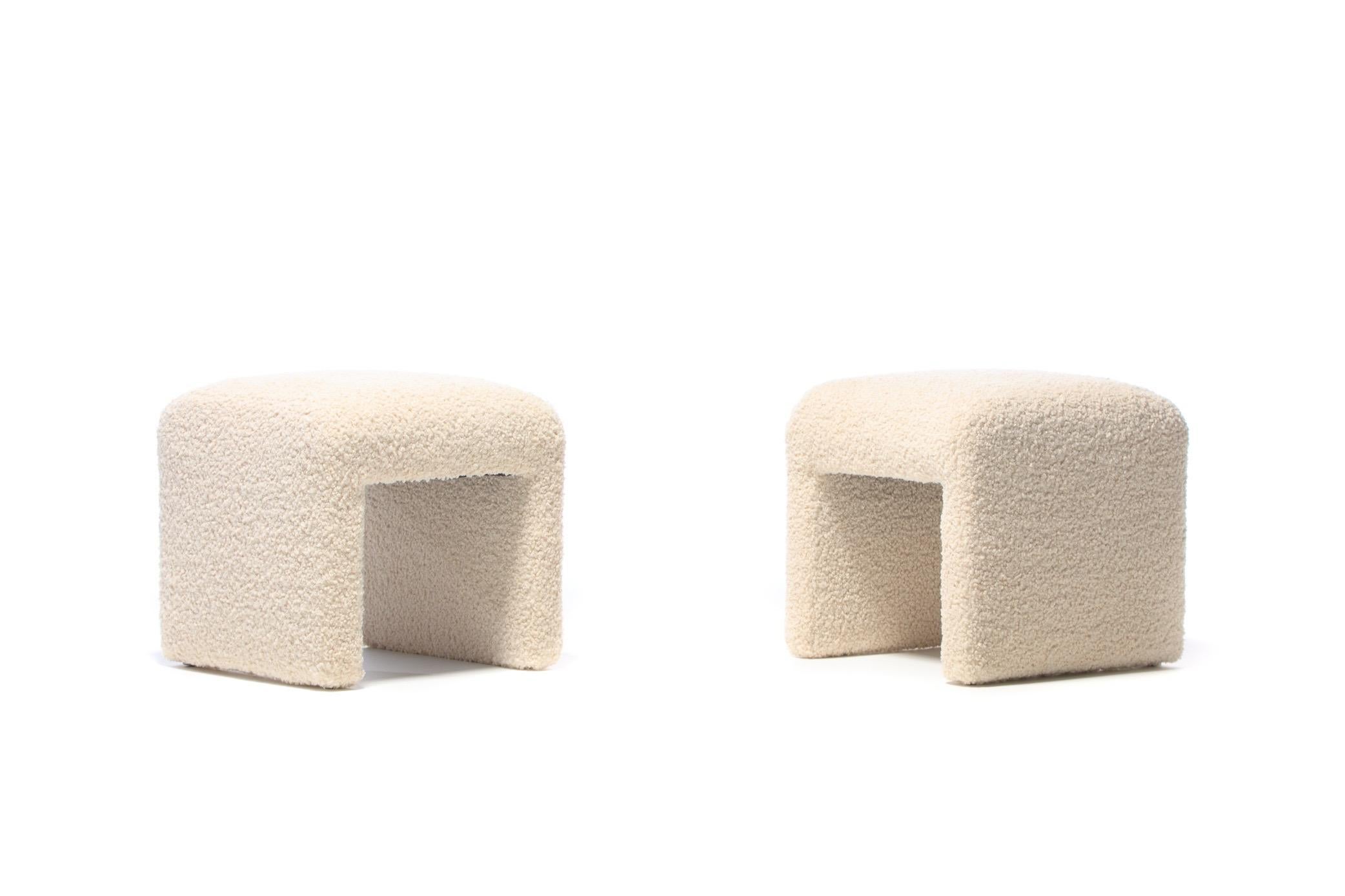 Mid-Century Modern Pair of Waterfall Benches in Ivory Bouclé by Directional, circa 1970s