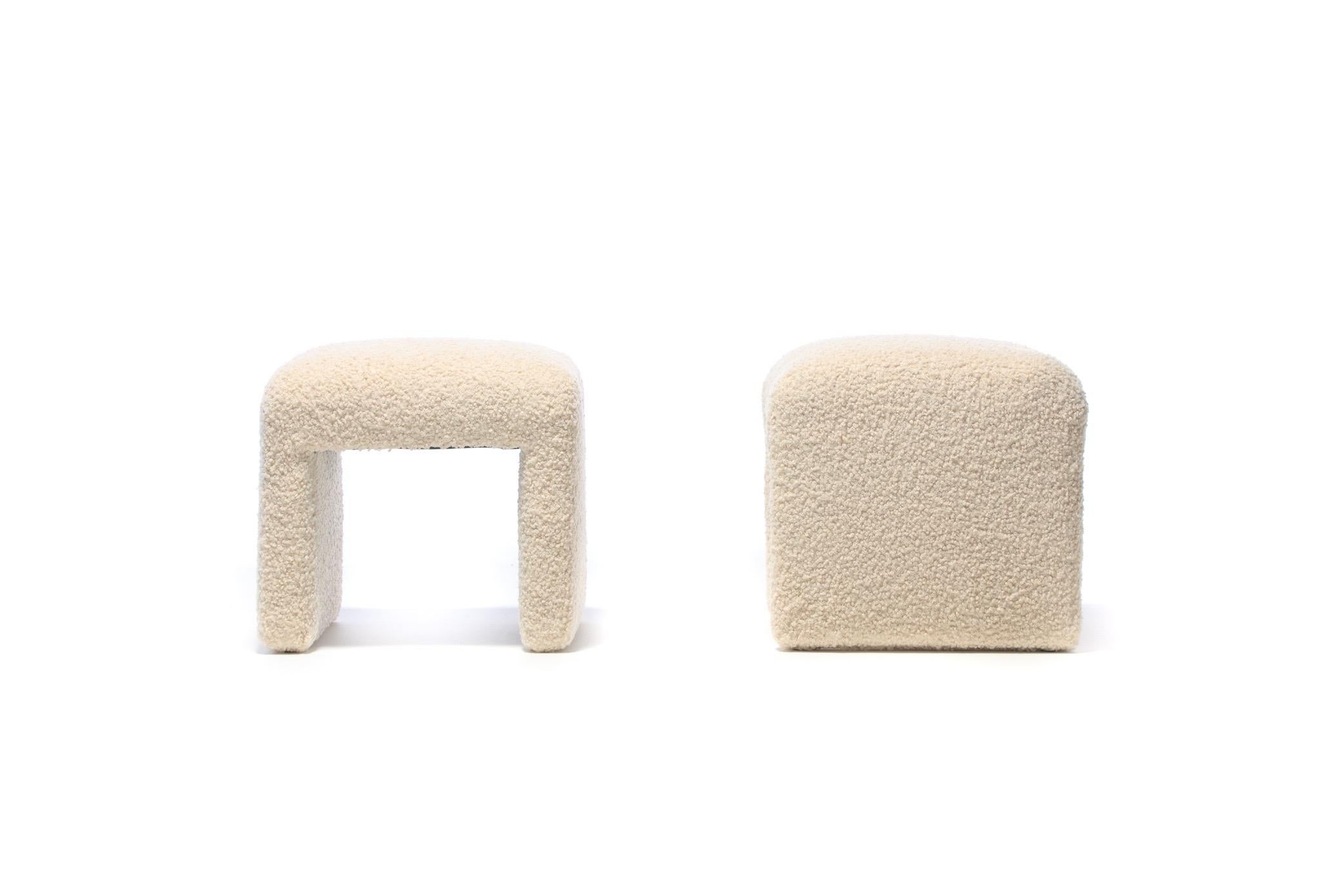 American Pair of Waterfall Benches in Ivory Bouclé by Directional, circa 1970s