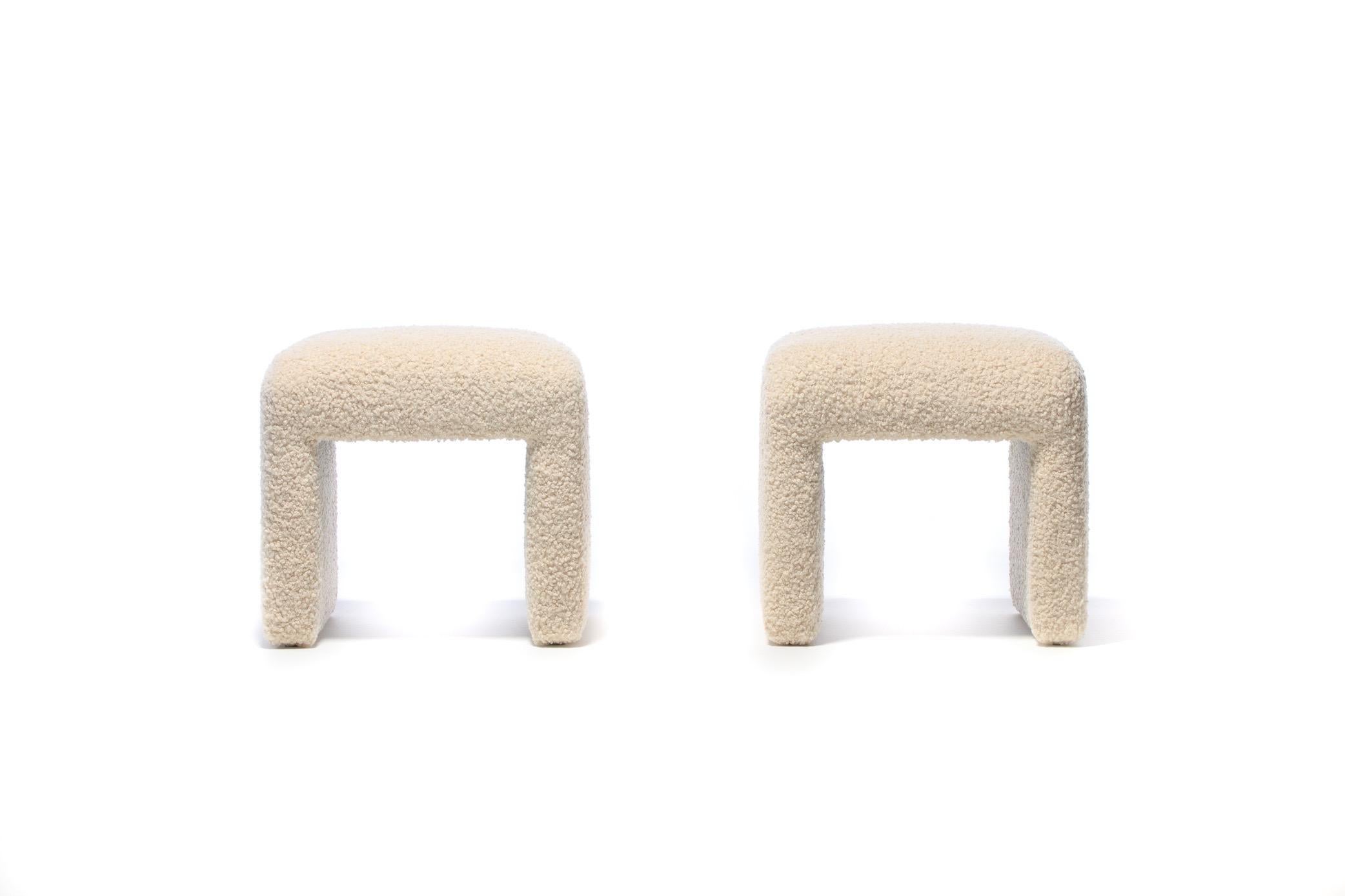 Late 20th Century Pair of Waterfall Benches in Ivory Bouclé by Directional, circa 1970s