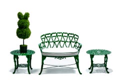 Hollywood Regency Neo Baroque Patio Love Seat Bench in Green Lacquer c. 1960