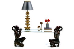 French Bronze Asian Figural Console Table Signed C.M. Clodion