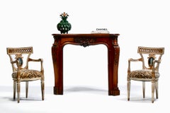French Louis XV Rococo Walnut Mantel with Hand Carved Floral Reliefs C. 1750