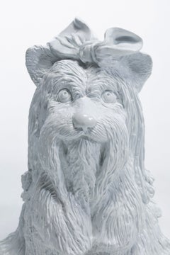 Yorkshire-Terrier-Hundeskulptur aus weißer Keramik im Midcentury-Modern-Stil à la Jeff Koons