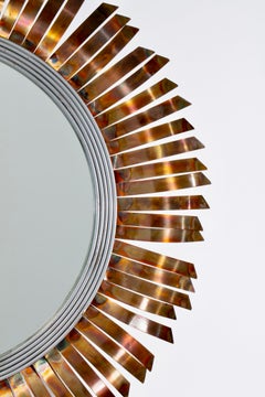 Mid-Century Modern Curtis Jeré Brutalist "Eyelash" Sunburst Copper Wall Mirror