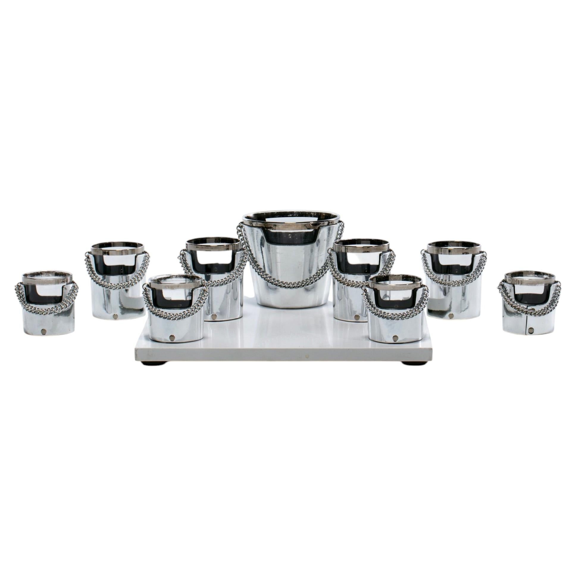 Pre-owned Gucci 1970s  Style Vintage Chrome & Smoked Glass Chained Barware Caddy Set In Gray